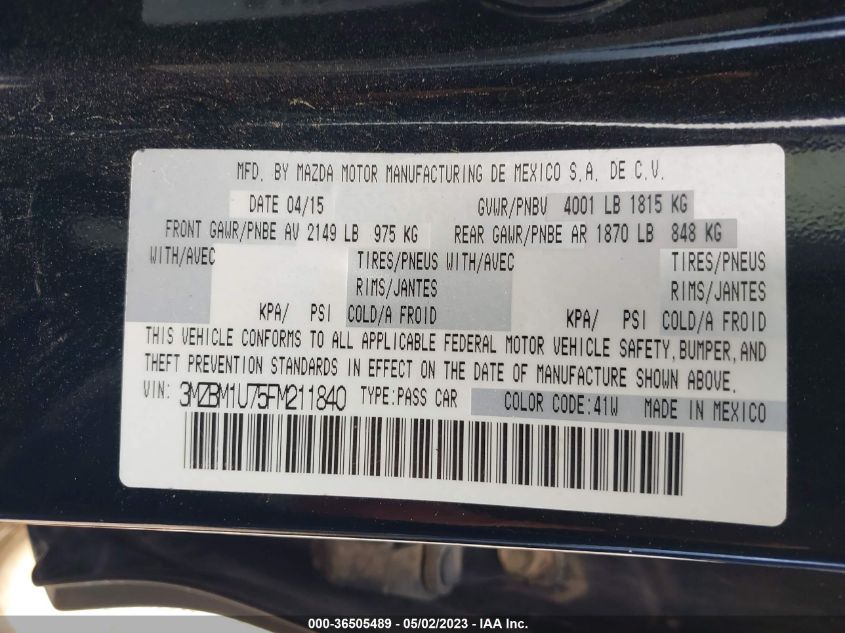 2015 MAZDA MAZDA3 I SPORT - 3MZBM1U75FM211840