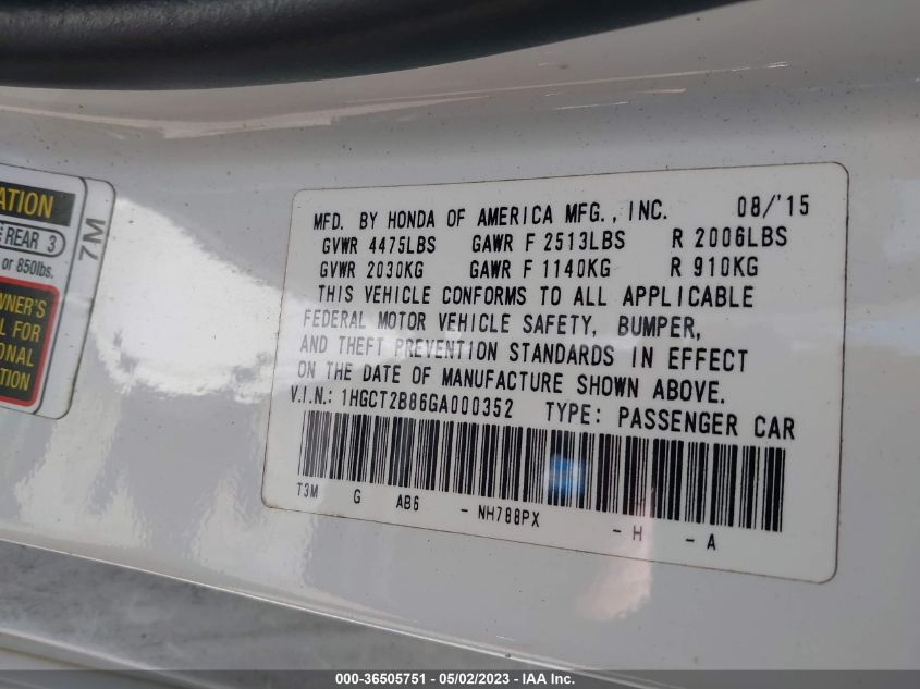 2016 HONDA ACCORD COUPE EX-L - 1HGCT2B86GA000352