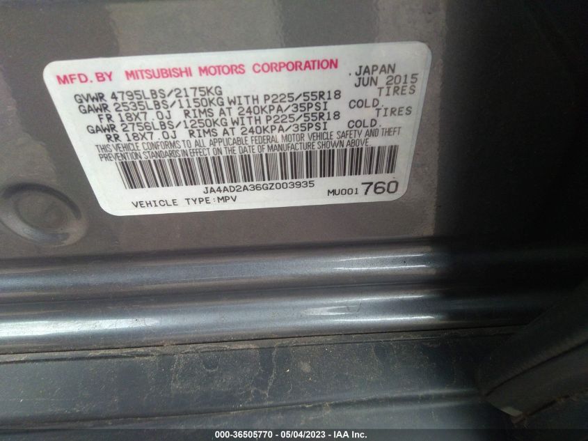 2016 MITSUBISHI OUTLANDER ES - JA4AD2A36GZ003935