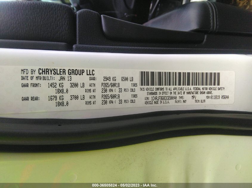 2013 JEEP GRAND CHEROKEE LIMITED - 1C4RJFBG8DC650040