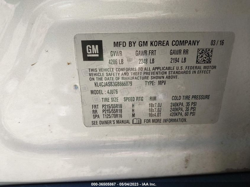 2016 BUICK ENCORE - KL4CJASB3GB666079