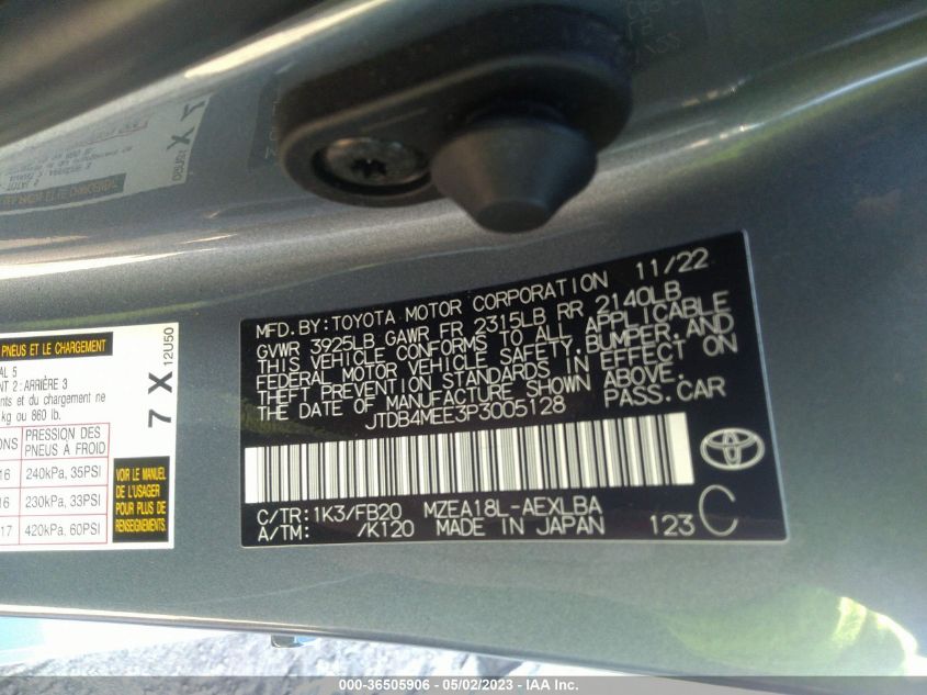 2023 TOYOTA COROLLA LE - JTDB4MEE3P3005128