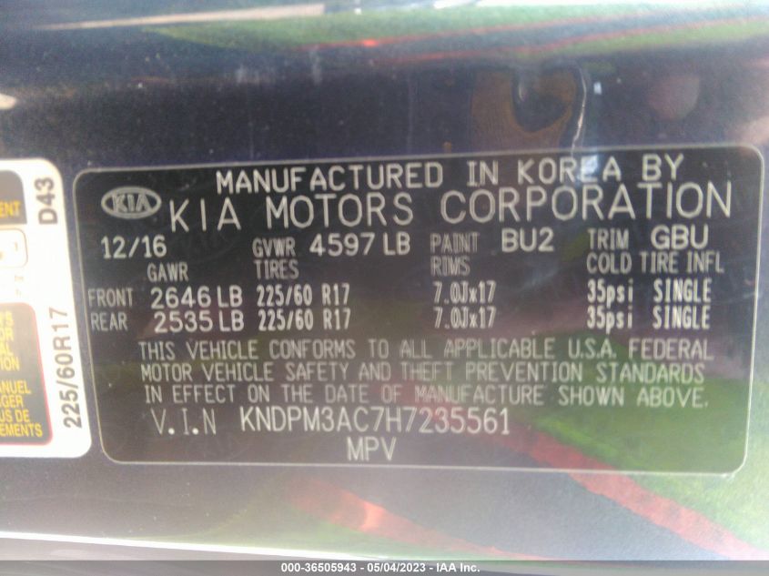 2017 KIA SPORTAGE LX - KNDPM3AC7H7235561