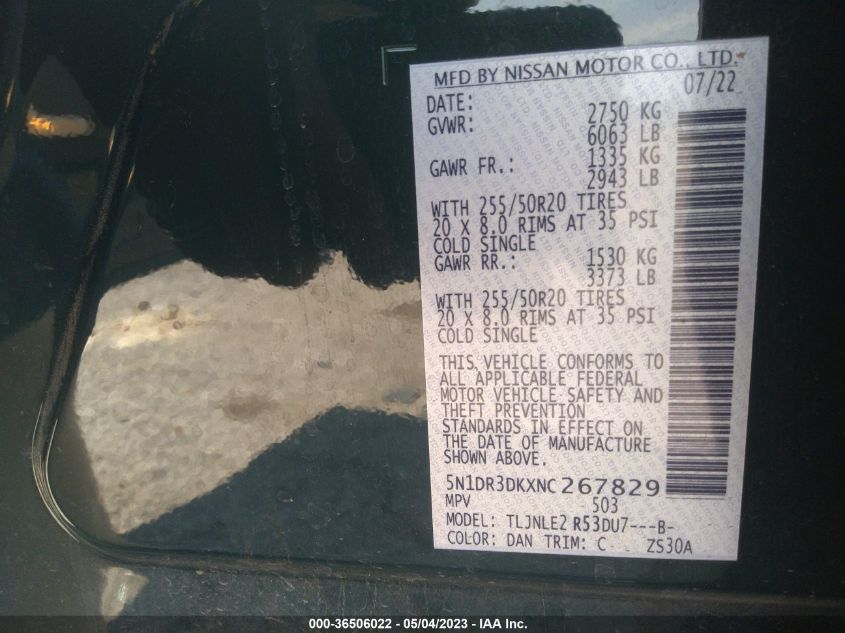 2022 NISSAN PATHFINDER PLATINUM - 5N1DR3DKXNC267829