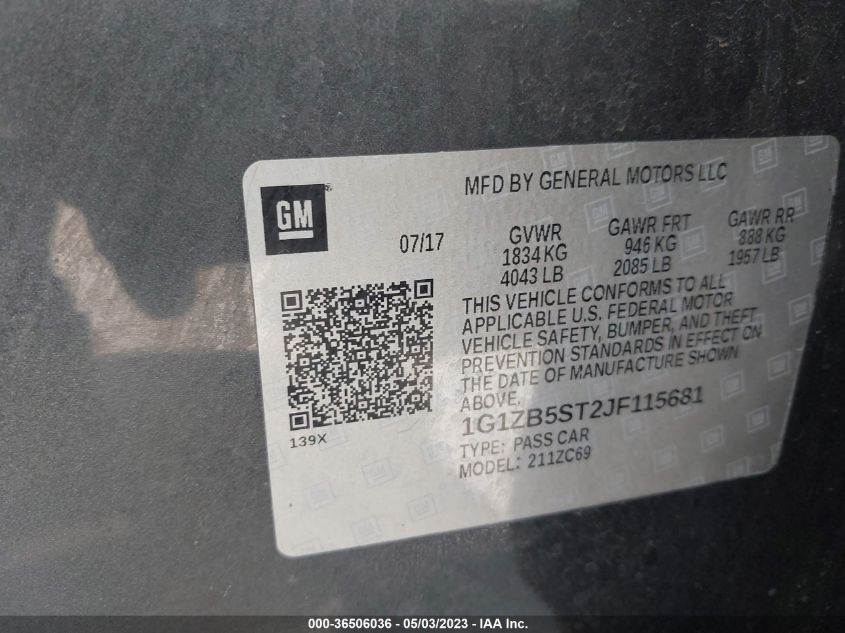 2018 CHEVROLET MALIBU LS - 1G1ZB5ST2JF115681