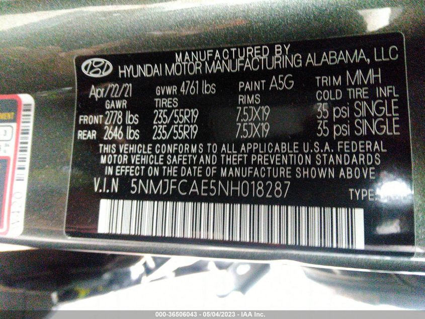 2022 HYUNDAI TUCSON SEL - 5NMJFCAE5NH018287