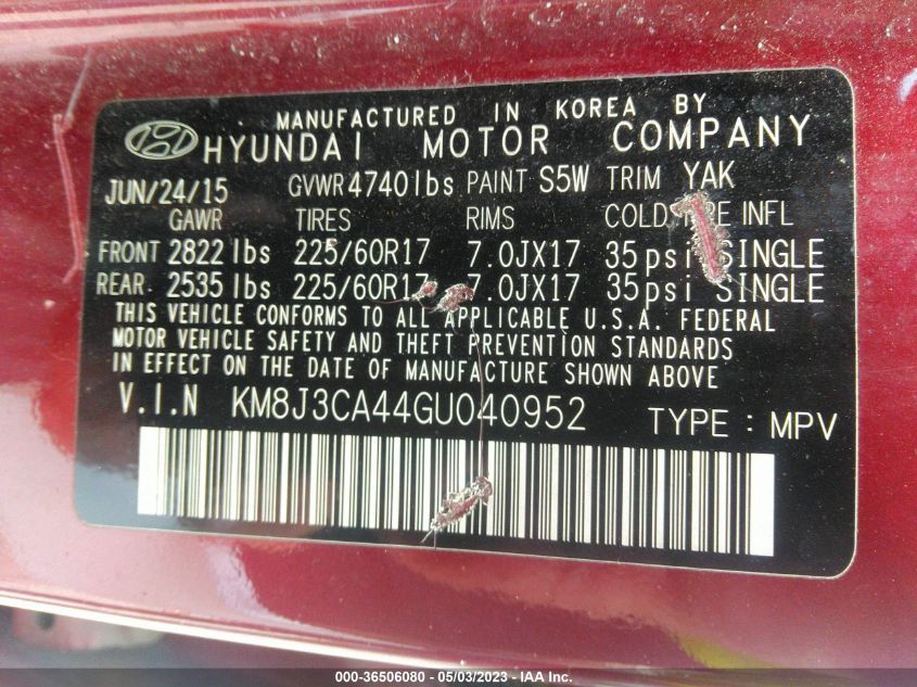 2016 HYUNDAI TUCSON SE - KM8J3CA44GU040952