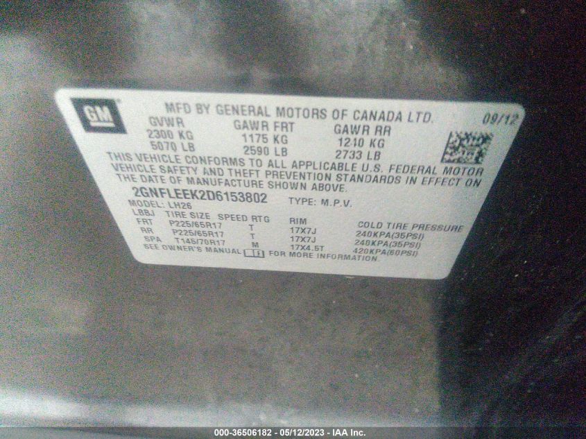 2013 CHEVROLET EQUINOX LT - 2GNFLEEK2D6153802
