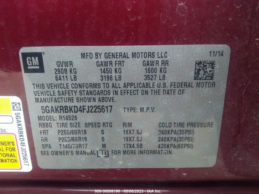2015 BUICK ENCLAVE LEATHER - 5GAKRBKD4FJ225617