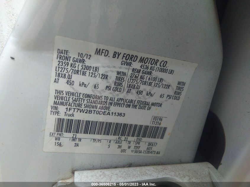 2013 FORD SUPER DUTY F-250 SRW XL/XLT/LARIAT - 1FT7W2BT0DEA11363