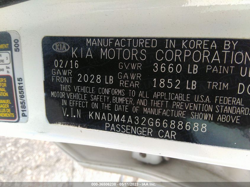 2016 KIA RIO LX - KNADM4A32G6688688