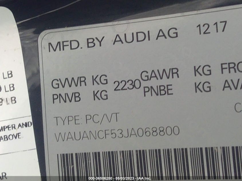 2018 AUDI A5 SPORTBACK PREMIUM - WAUANCF53JA068800