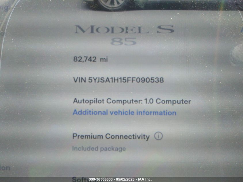 2015 TESLA MODEL S KWH BATTERY - 5YJSA1H15FF090538