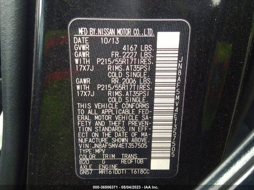 2014 NISSAN JUKE SV - JN8AF5MV4ET357505