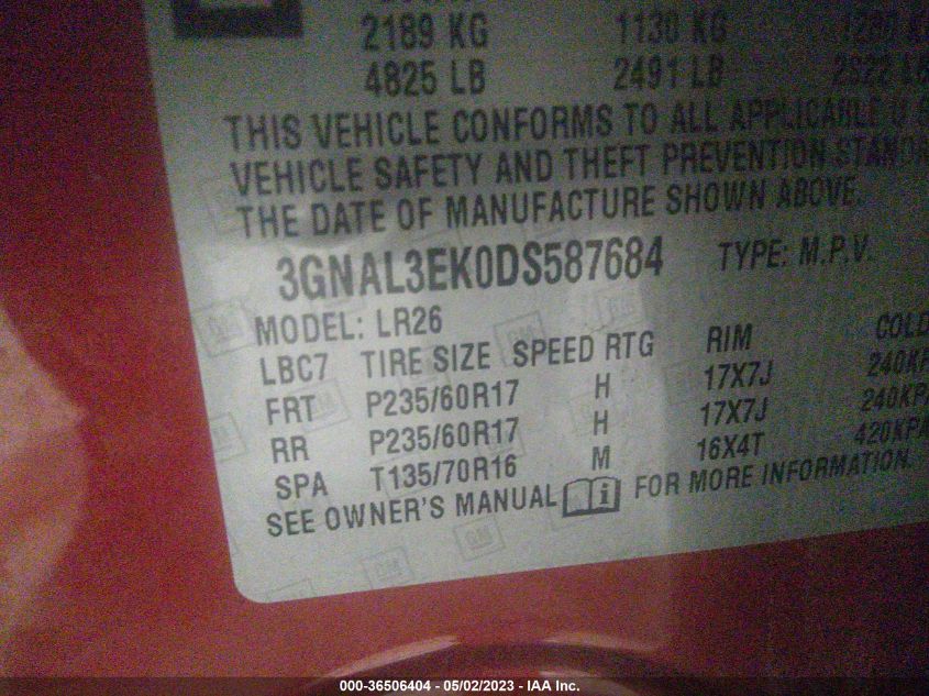 2013 CHEVROLET CAPTIVA SPORT FLEET LT - 3GNAL3EK0DS587684