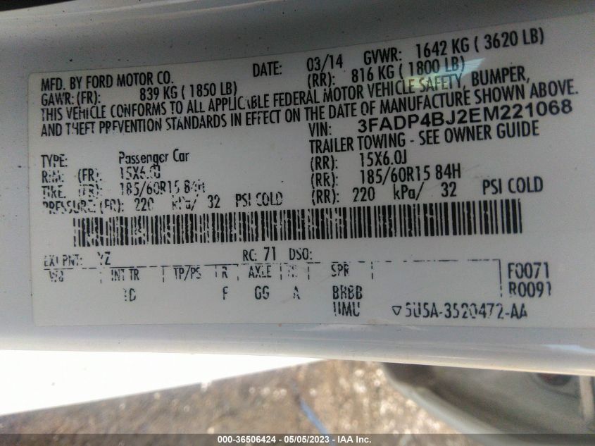 2014 FORD FIESTA SE - 3FADP4BJ2EM221068