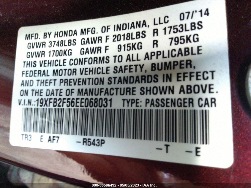 2014 HONDA CIVIC SEDAN LX - 19XFB2F56EE068031