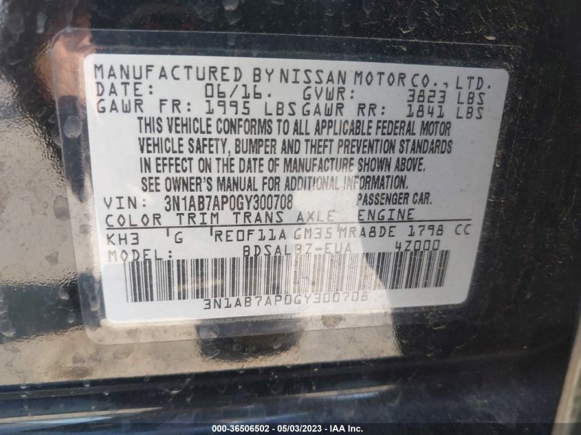 2016 NISSAN SENTRA S - 3N1AB7AP0GY300708