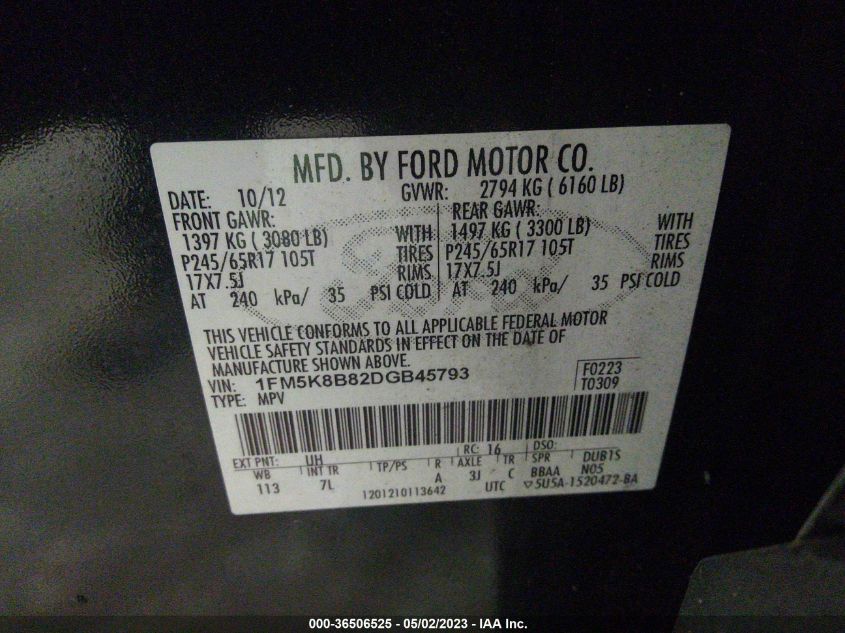 2013 FORD EXPLORER BASE - 1FM5K8B82DGB45793