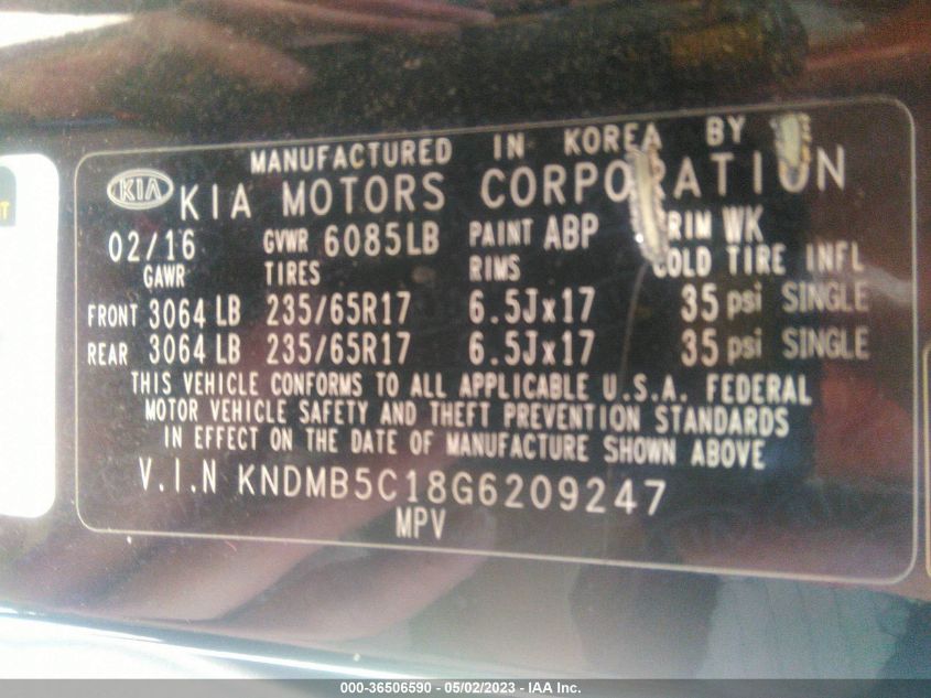2016 KIA SEDONA LX - KNDMB5C18G6209247