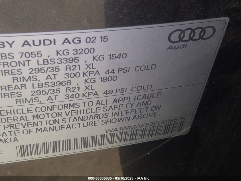 WA1WMAFE3FD018575 2015 AUDI Q7, photo no. 9