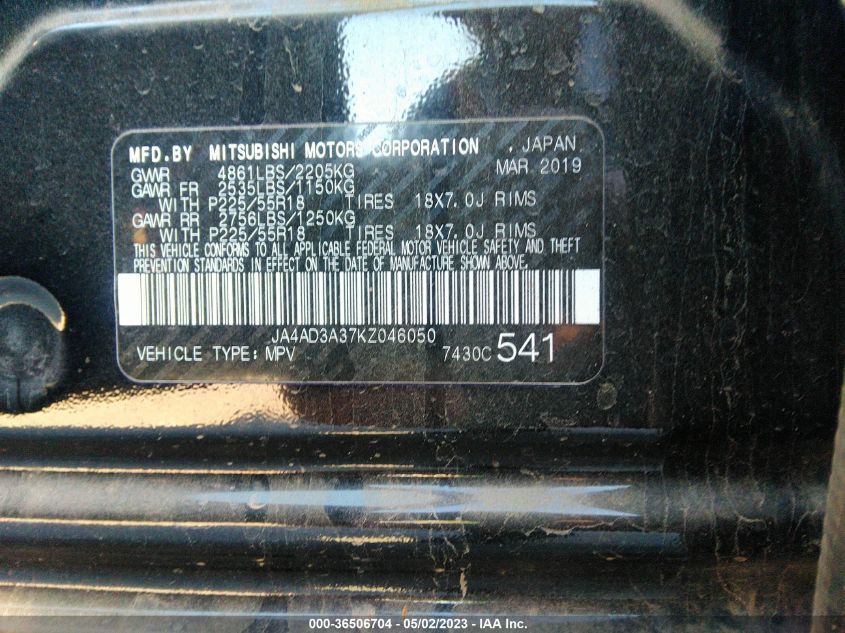 2019 MITSUBISHI OUTLANDER SE/SEL/LE - JA4AD3A37KZ046050