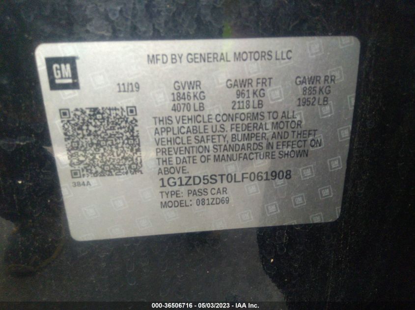 2020 CHEVROLET MALIBU LT - 1G1ZD5ST0LF061908