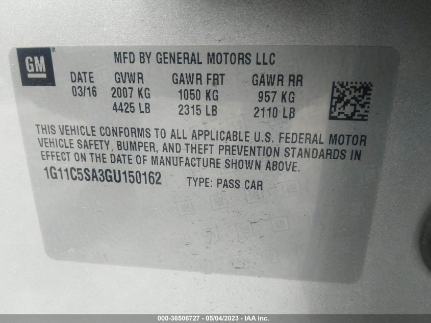 2016 CHEVROLET MALIBU LIMITED LT - 1G11C5SA3GU150162