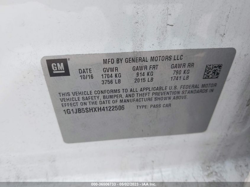 2017 CHEVROLET SONIC LS - 1G1JB5SHXH4122506