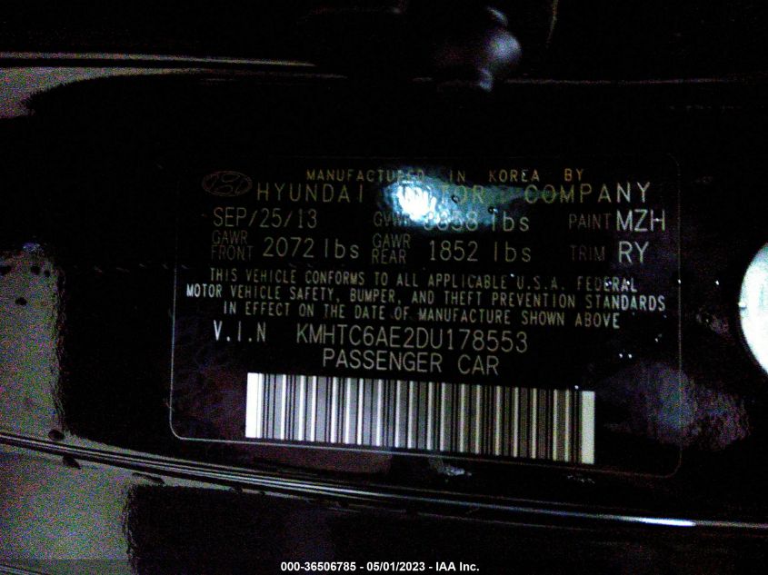 2013 HYUNDAI VELOSTER TURBO W/BLACK INT - KMHTC6AE2DU178553