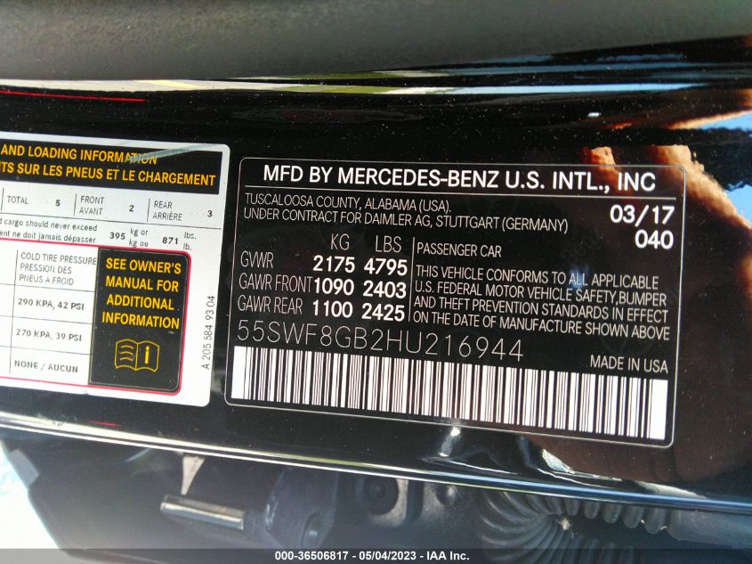 2017 MERCEDES-BENZ C-CLASS AMG C 63 - 55SWF8GB2HU216944