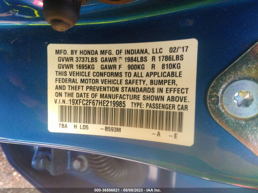 2017 HONDA CIVIC SEDAN LX - 19XFC2F67HE219985