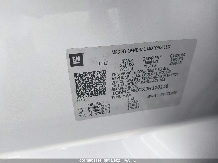 2018 CHEVROLET SUBURBAN LT - 1GNSCHKCXJR170148