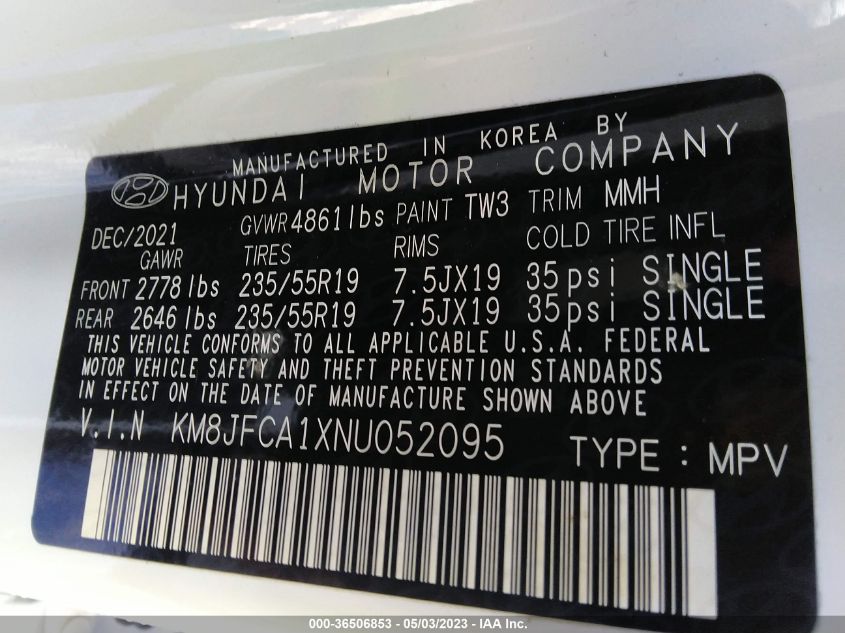 2022 HYUNDAI TUCSON HYBRID SEL CONVENIENCE - KM8JFCA1XNU052095