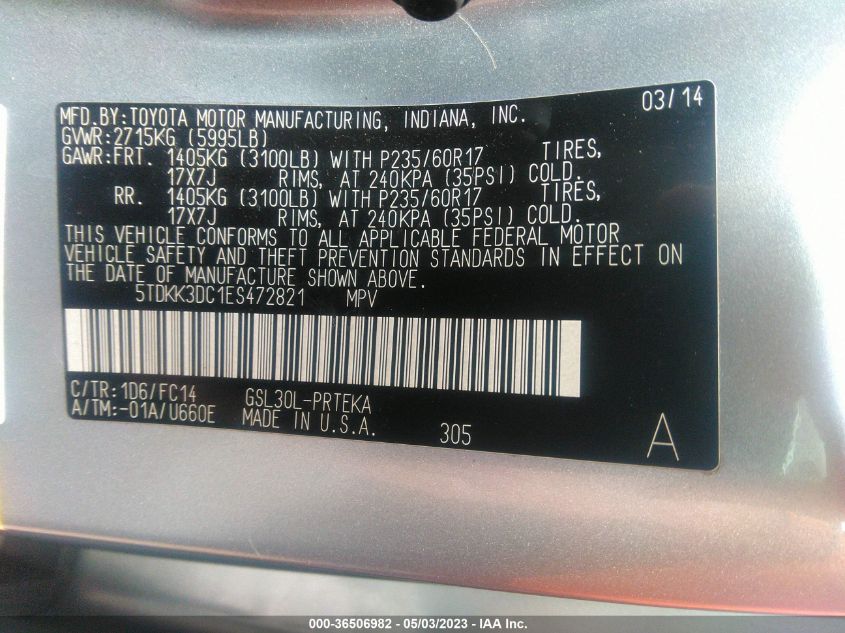 2014 TOYOTA SIENNA LE - 5TDKK3DC1ES472821