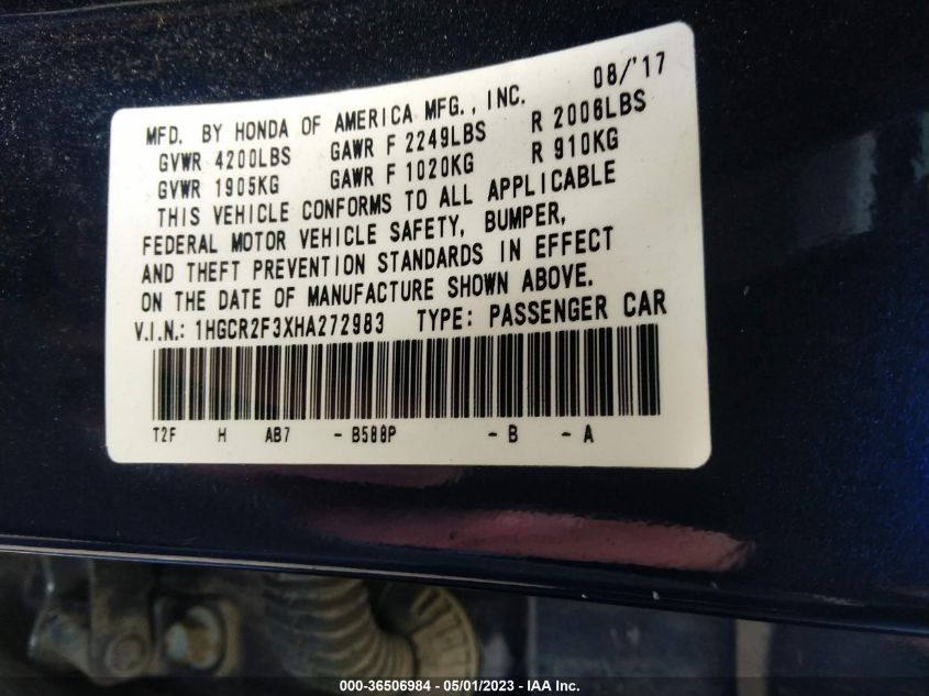 2017 HONDA ACCORD SEDAN LX - 1HGCR2F3XHA272983