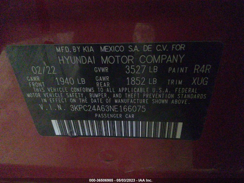 2022 HYUNDAI ACCENT SE - 3KPC24A63NE166075