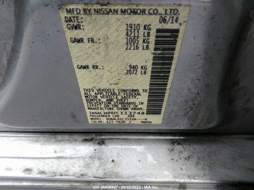 2015 NISSAN ALTIMA 2.5 SL - 1N4AL3AP8FC113748