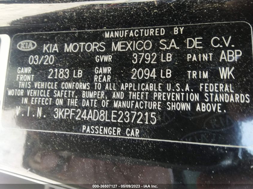 2020 KIA FORTE LXS - 3KPF24AD8LE237215