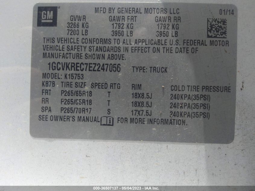 2014 CHEVROLET SILVERADO 1500 LT - 1GCVKREC7EZ247056