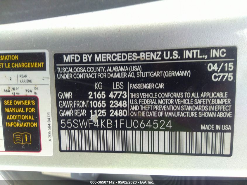 2015 MERCEDES-BENZ C-CLASS C 300 - 55SWF4KB1FU064524