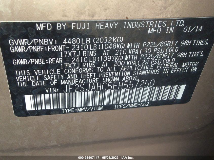 2014 SUBARU FORESTER 2.5I LIMITED - JF2SJAHC5EH557250