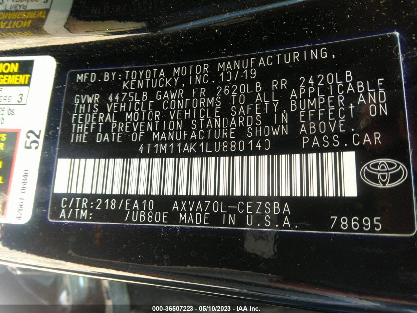 2020 TOYOTA CAMRY SE - 4T1M11AK1LU880140