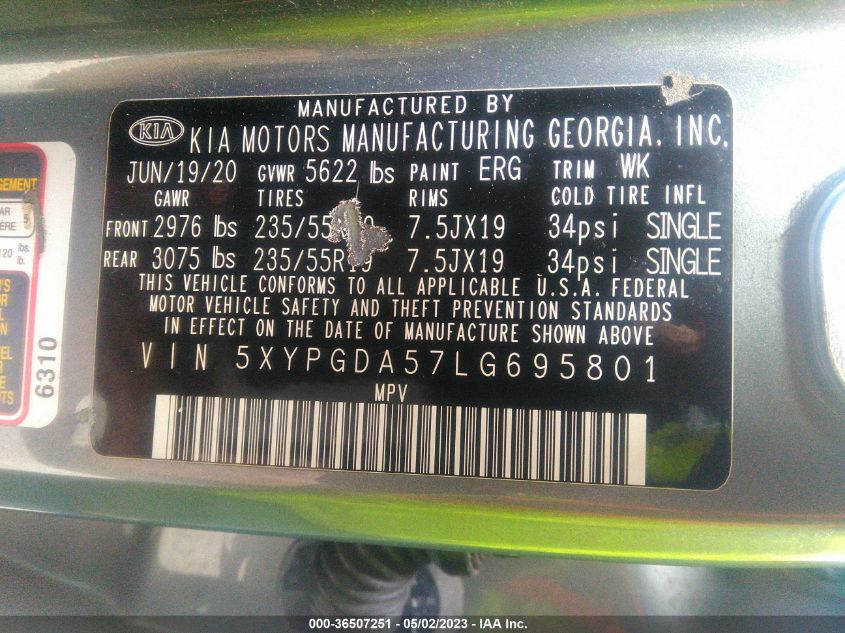 2020 KIA SORENTO S V6 - 5XYPGDA57LG695801