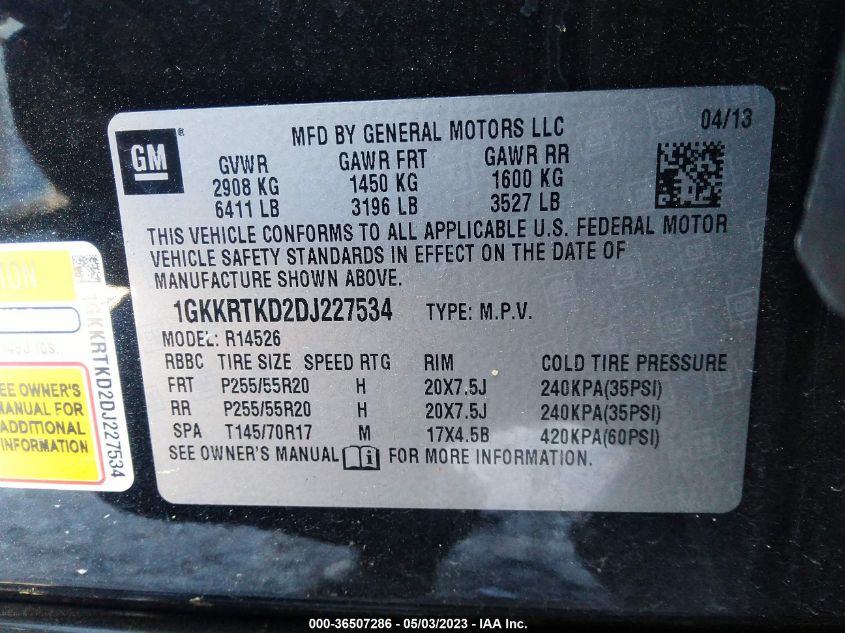 2013 GMC ACADIA DENALI - 1GKKRTKD2DJ227534
