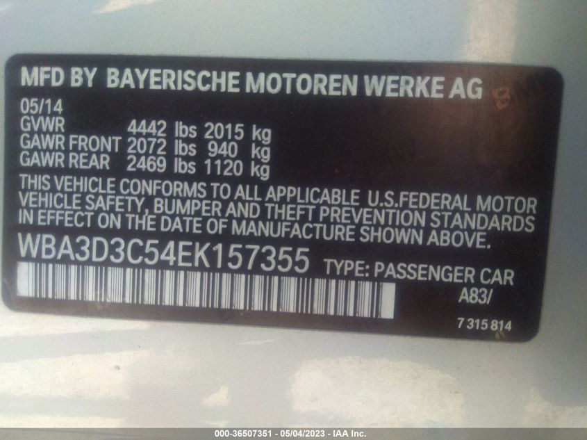 2014 BMW 3 SERIES 328D - WBA3D3C54EK157355