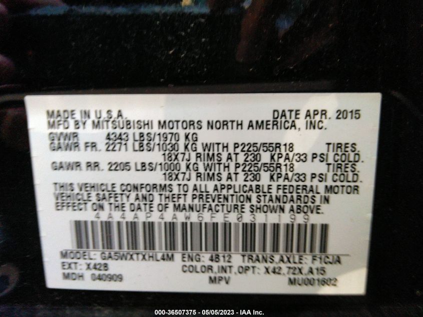 2015 MITSUBISHI OUTLANDER SPORT 2.4 GT - 4A4AP4AW6FE031199