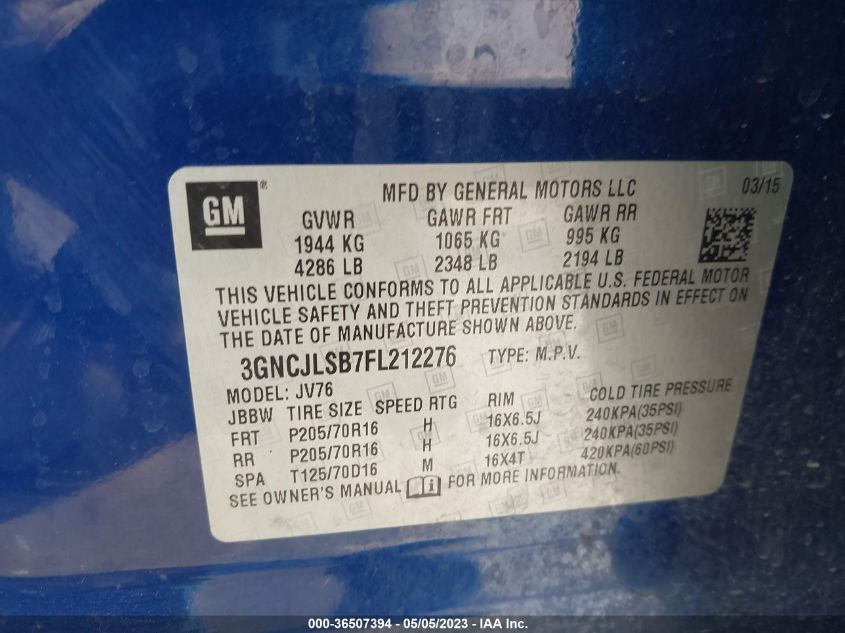 2015 CHEVROLET TRAX LT - 3GNCJLSB7FL212276