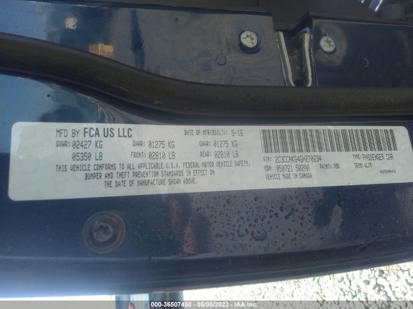 2016 CHRYSLER 300 300C - 2C3CCAKG4GH270234