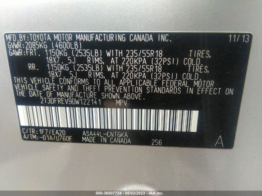 2013 TOYOTA RAV4 LIMITED - 2T3DFREV9DW122141